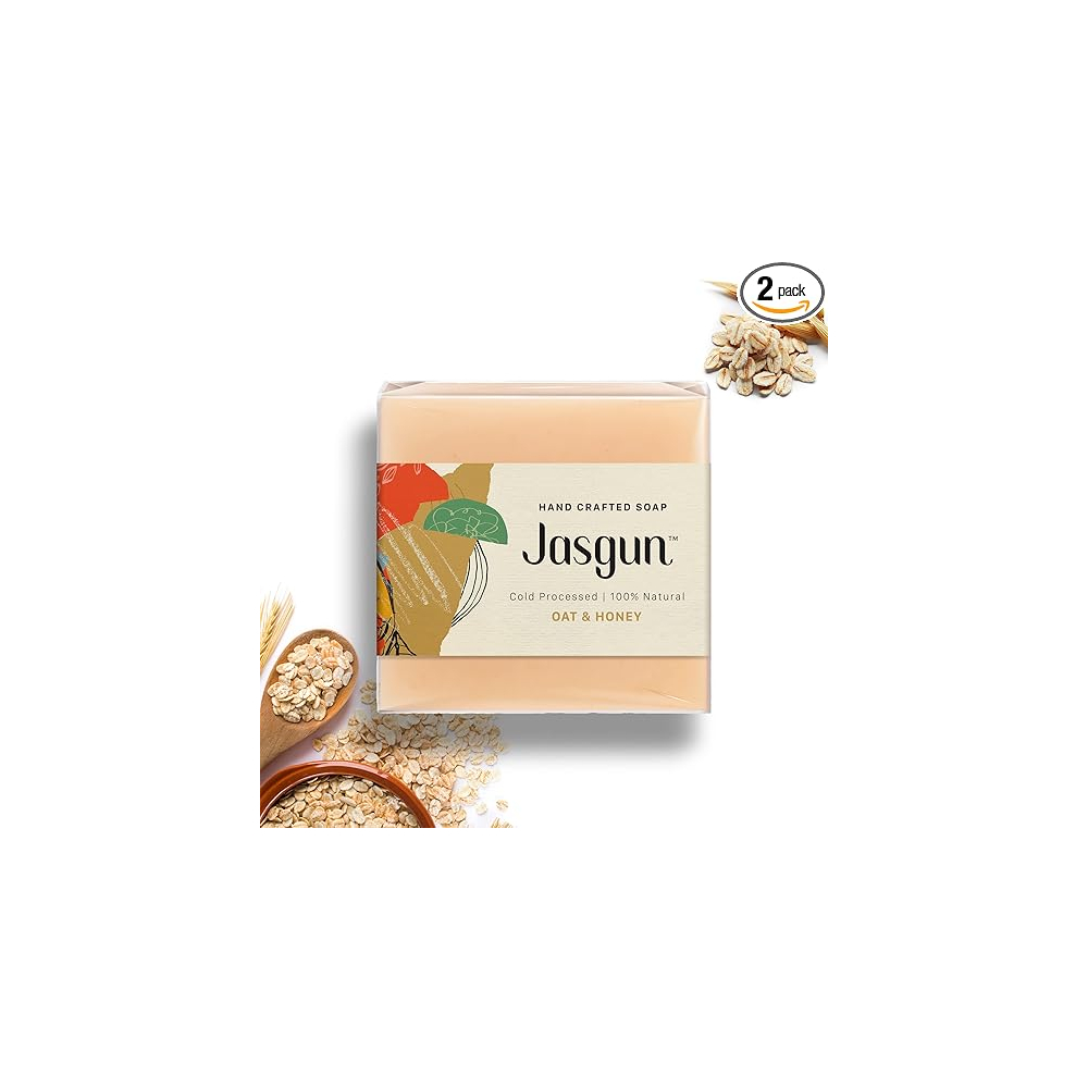 JASGUN Oat & Honey Cold Processed Soap 100% Natural Hand Crafted with Oat,Honey 