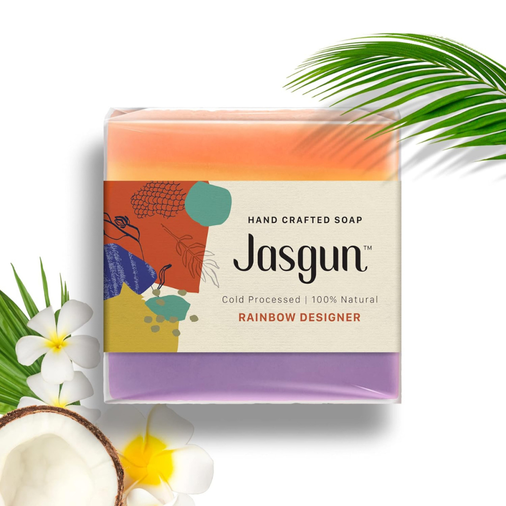 JASGUN Rainbow Designer Cold Processed Soap, 100% Natural, Hand Crafted Soap 120 gm Each Pack of 2 
