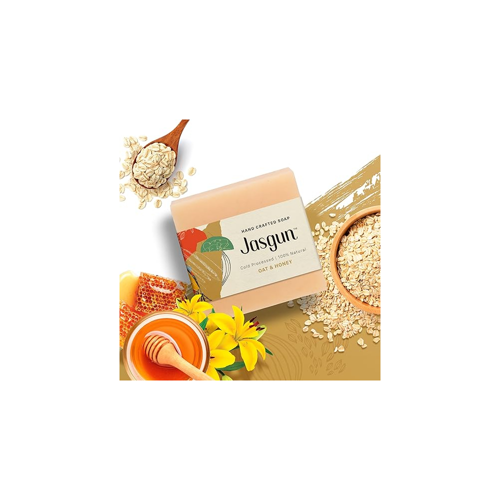 JASGUN Oat & Honey Cold Processed Soap 100% Natural Hand Crafted with Oat,Honey 