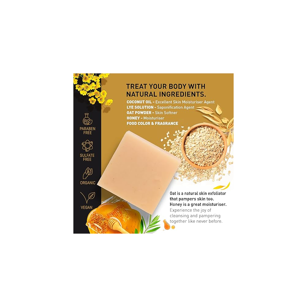 JASGUN Oat & Honey Cold Processed Soap 100% Natural Hand Crafted with Oat,Honey 